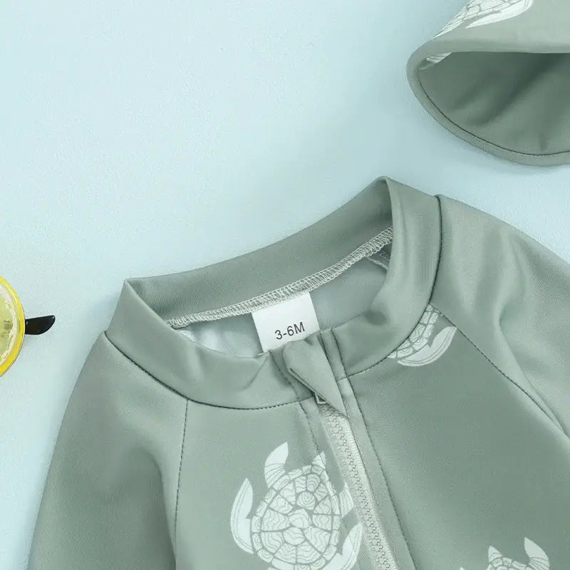 Tregren Toddler Boys Rash Guard Swimsuit Long Sleeve Turtle And Dinosaur Print Bathing Suit With Swim Caps Beachwear