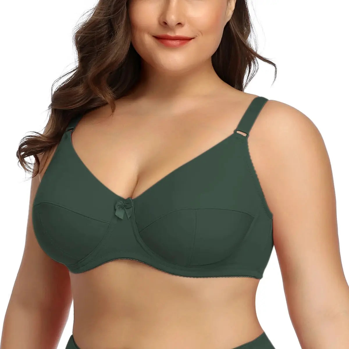 Beauwear plus-size green underwire bra with unlined cups and front bow