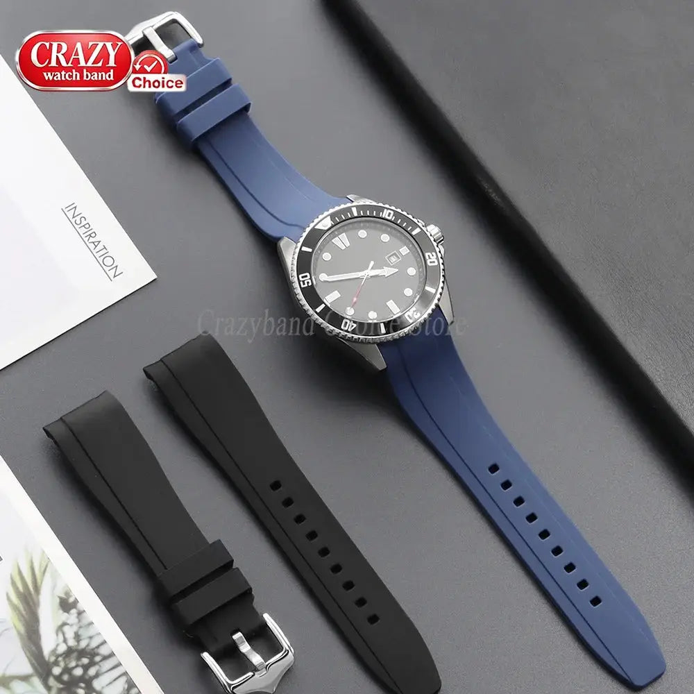 Watch strap set by Simples Market: blue silicone band with extra black straps