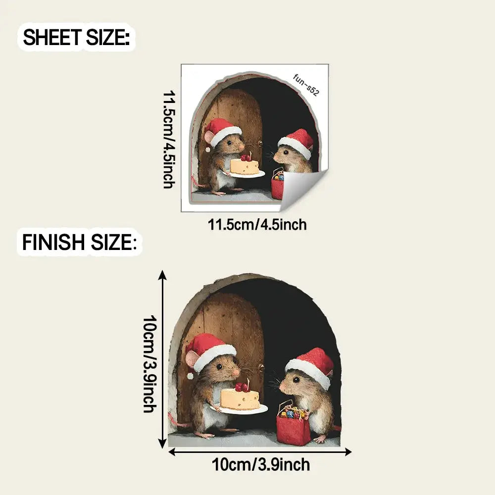 Cute Christmas Small Mouse Wall Stickers Home Decoration Noel Navidad Merry Christmas 2025 Happy New Year 2026