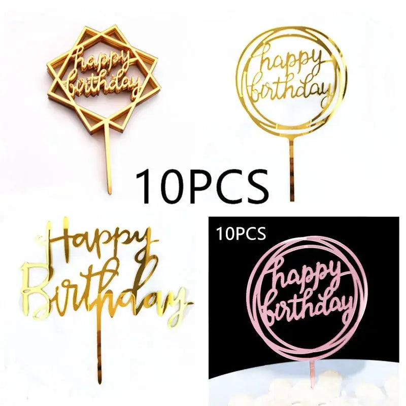 10 Pcs Rose Gold Silver Black Acrylic Cake Toppers Set For Birthday Parties Baby Showers And Dessert Decoration