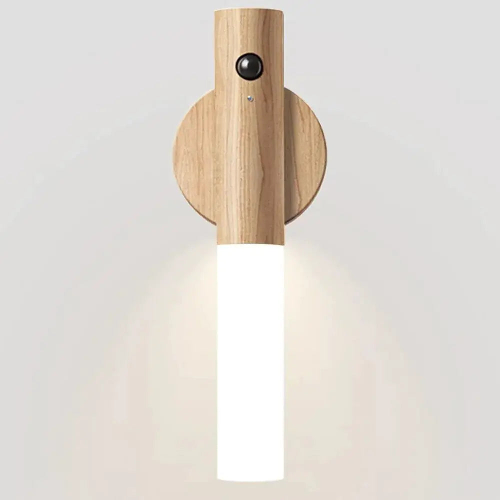 LumaWood Rechargeable Magnetic Wall Sconce Wireless Night Light With Motion And Daylight Sensors