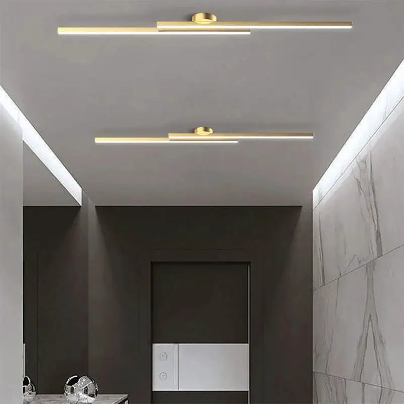 Two gold modern LED ceiling light bars, 60/80 cm, for bedroom and living areas.