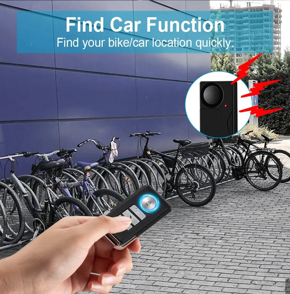 Simples Market wireless anti-theft alarm for bicycles with black remote, 110dB.