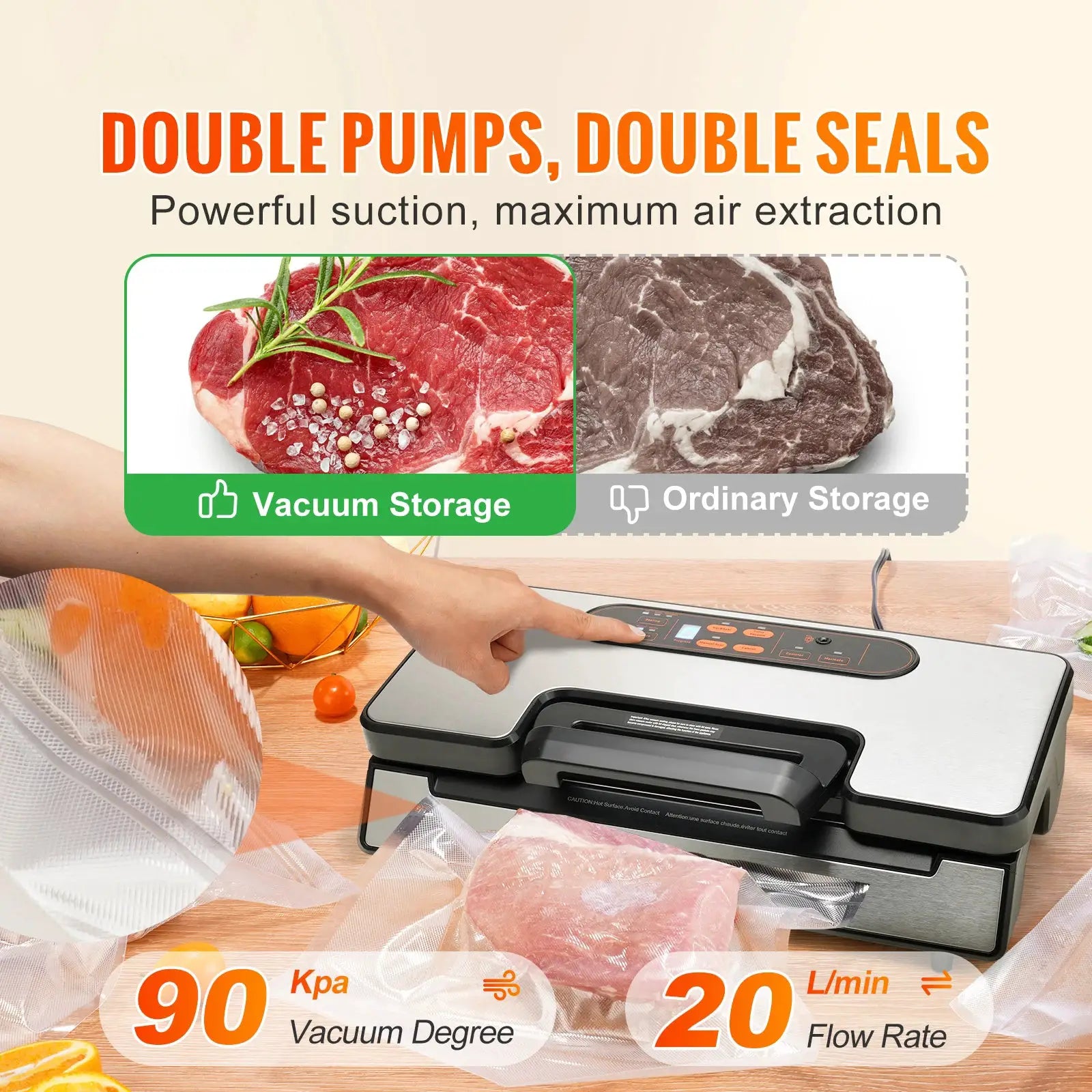 SucceBuy Vacuum Sealer 90 Kpa 130W With Free 10 Bags For Kitchen