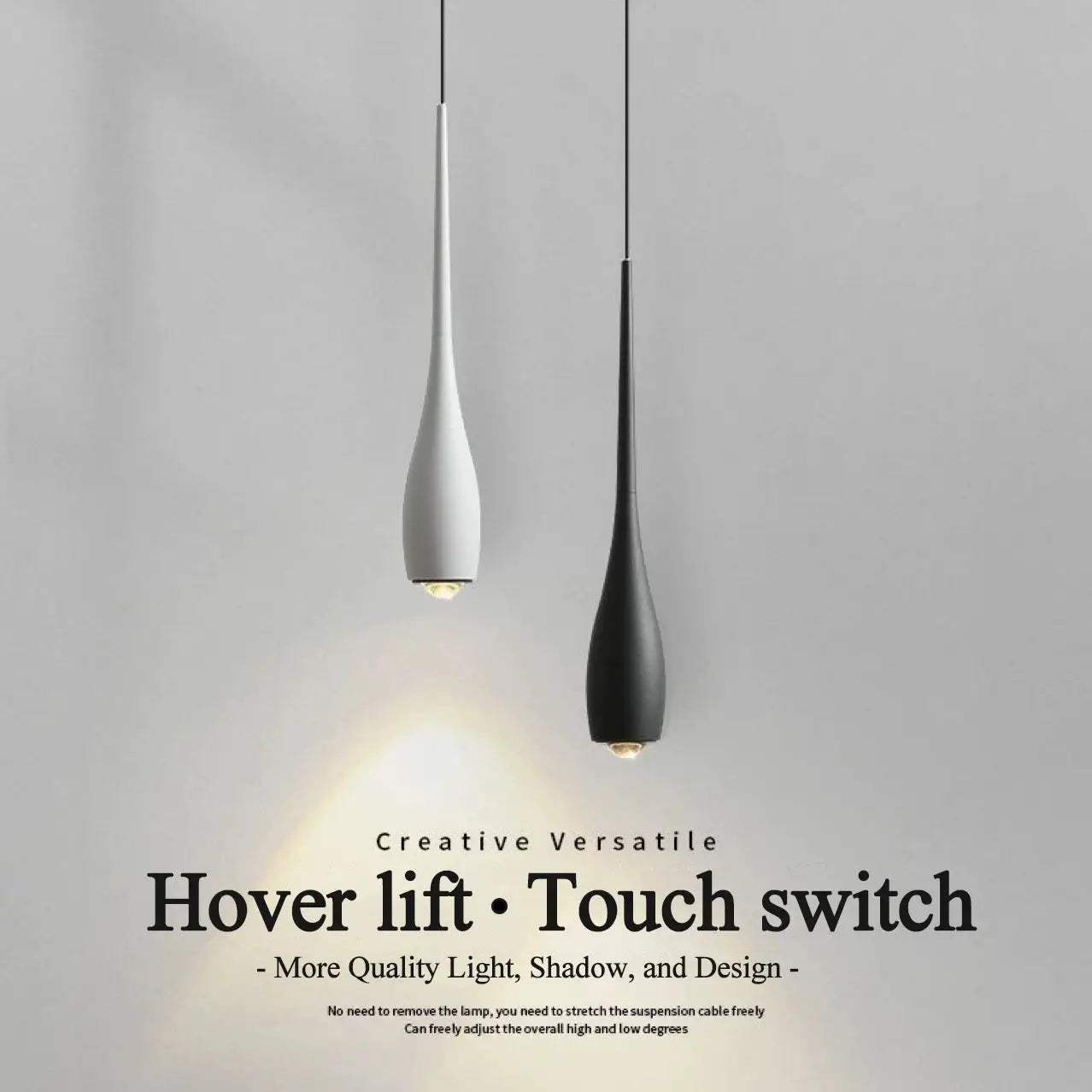 MARPOU LED pendant lights, set of 2 in white and black with adjustable height and touch switch, minimalist chandelier