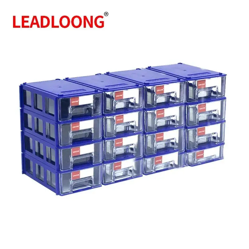 LEADLOONG 16-drawer screw parts organizer, blue plastic mini storage cabinet for crafts and home organization