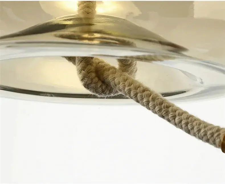 New Minimalist Pendant Lamp with hemp rope cord and clear glass shade, chrome canopy