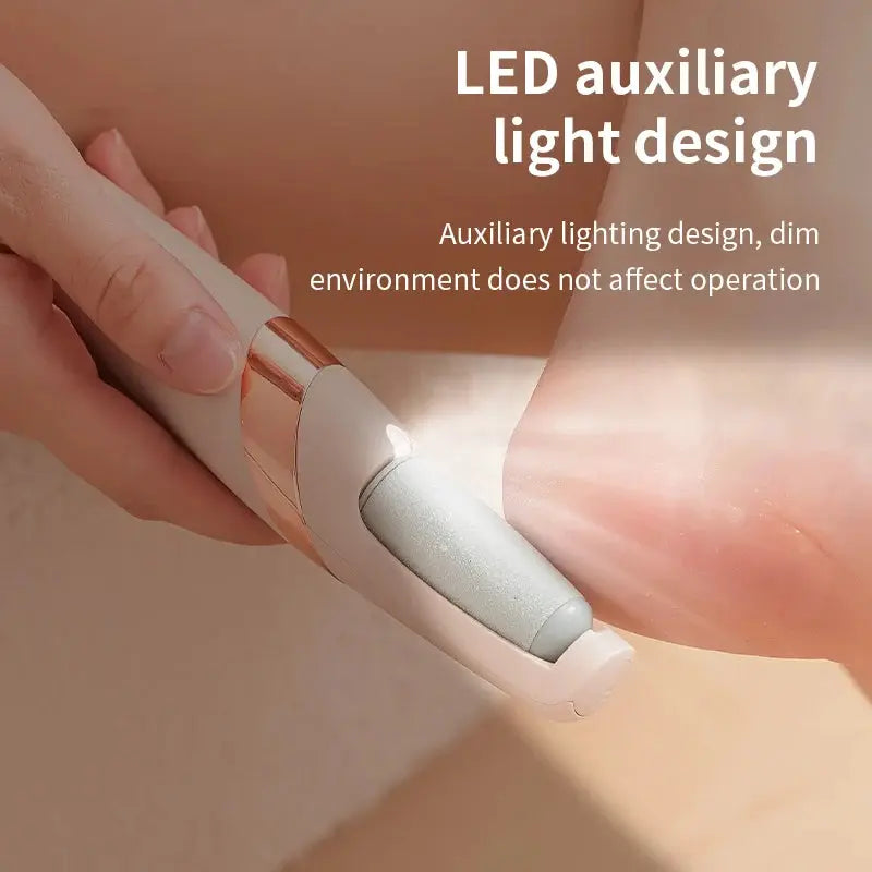HOMEFISH Electric Foot Grinder by Simples Market with LED light, white and rose gold finish.