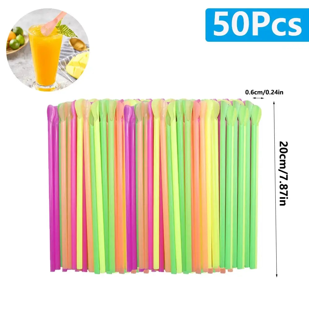 Color Spoon Straws Bulk 50 to 2000 Pcs for Milkshakes Smoothies Drinks Party Bar Supplies Wholesale