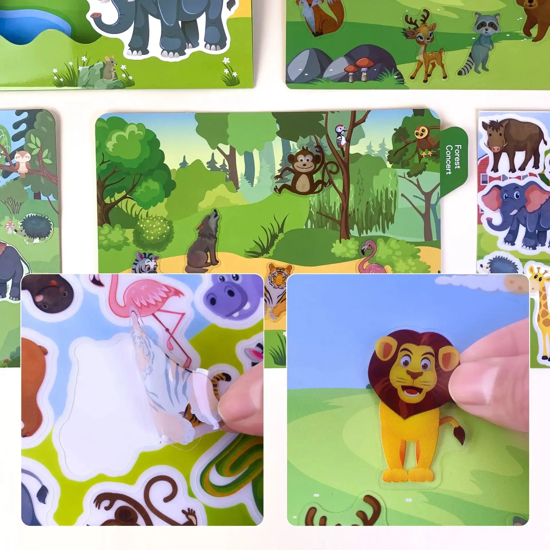 Reusable Scene Sticker Books For Kids Diy Puzzle Stickers Cartoon Animals Learning Cognition Toys Gift