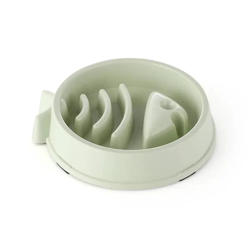 Simples Market slow-feeder pet bowl for cats and dogs, round anti-choke design with interior dividers, light green