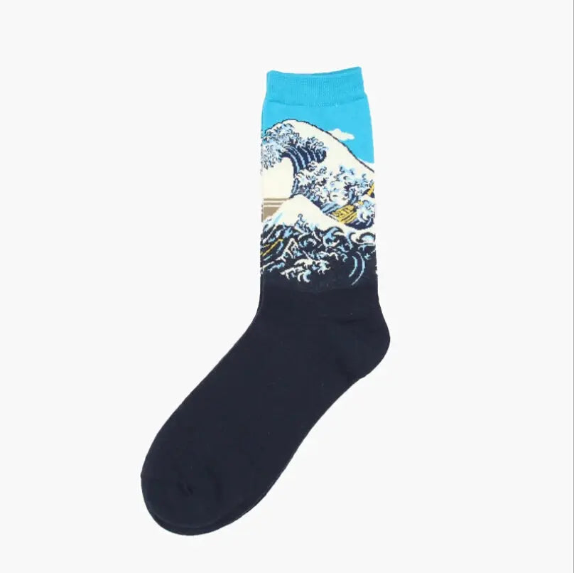 Van Gogh Mural Inspired Retro Men Socks 1 Pair Autumn Winter World Famous Oil Painting Series Funny Socks