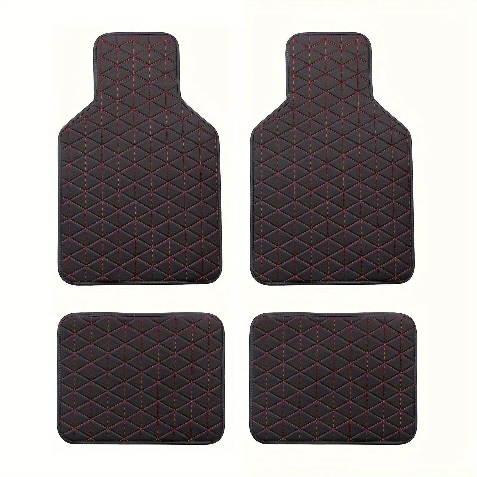 Simples Market 4-piece waterproof PU leather car floor mat set, black with orange stitching