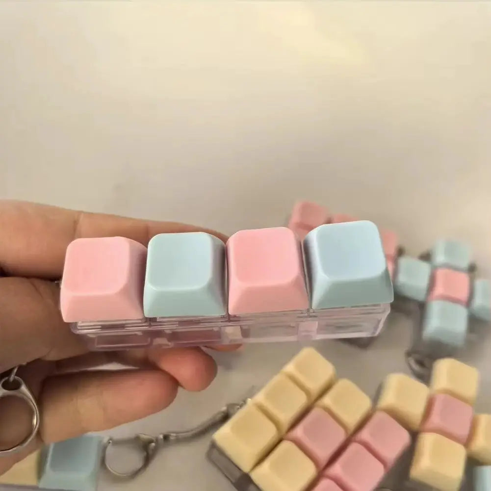 Keyboard Key Fidget Toy Stress Relief Button Keychain With Clickable Keys Office Desk Accessory Gift