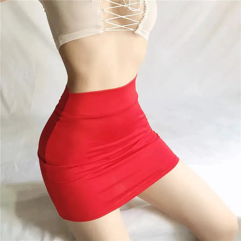 Micro mini skirt for women in red, solid color, hip-hugging fit