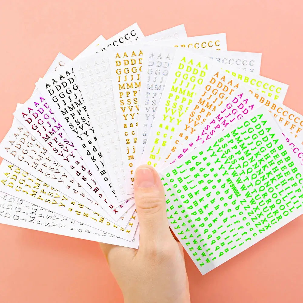Simples Market 3D alphabet nail sticker set: 26 silver/gold letters on 8x10 cm sheets, self-adhesive manicure decals