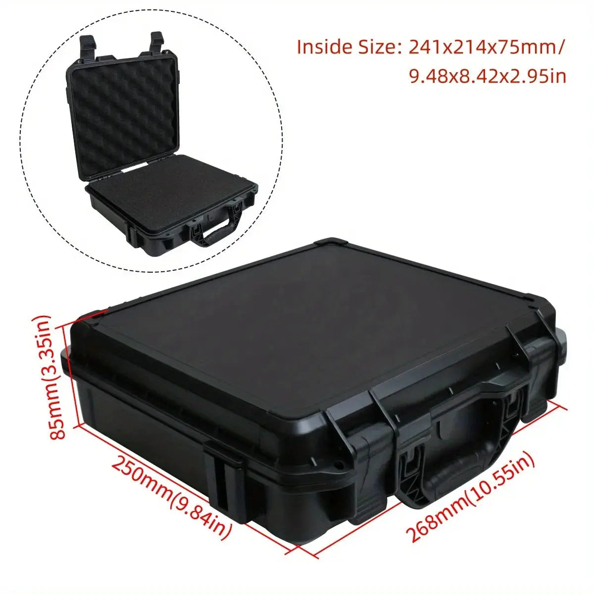 Simples Market hard shell tool storage case with foam padding; waterproof, shockproof black case.