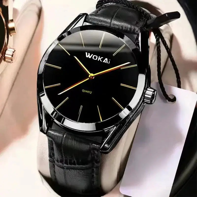 NovaLux Moon Phase Chronograph Leather Mens Watch With Luminous Hands And Complete Calendar