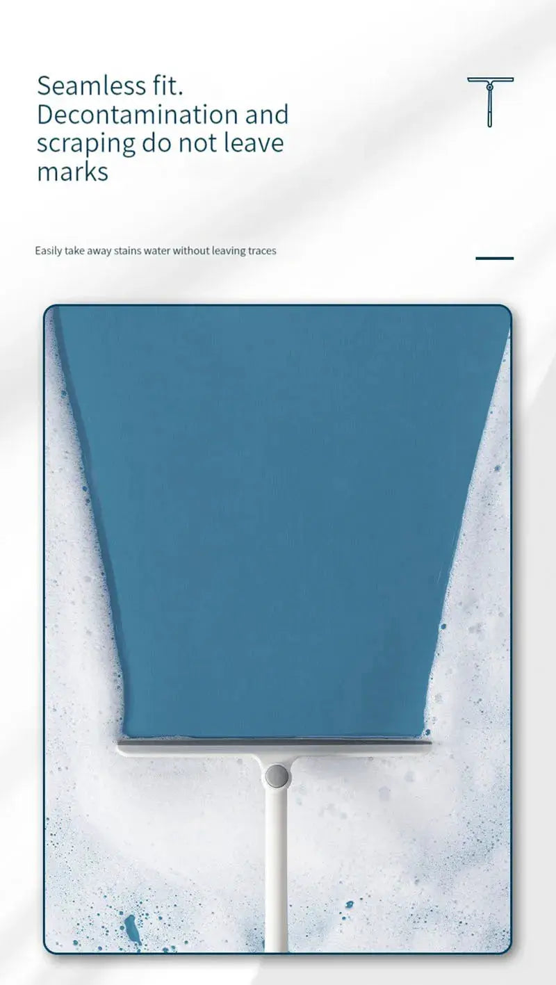 360-degree rotatable shower squeegee with blue blade and white handle for glass and mirrors