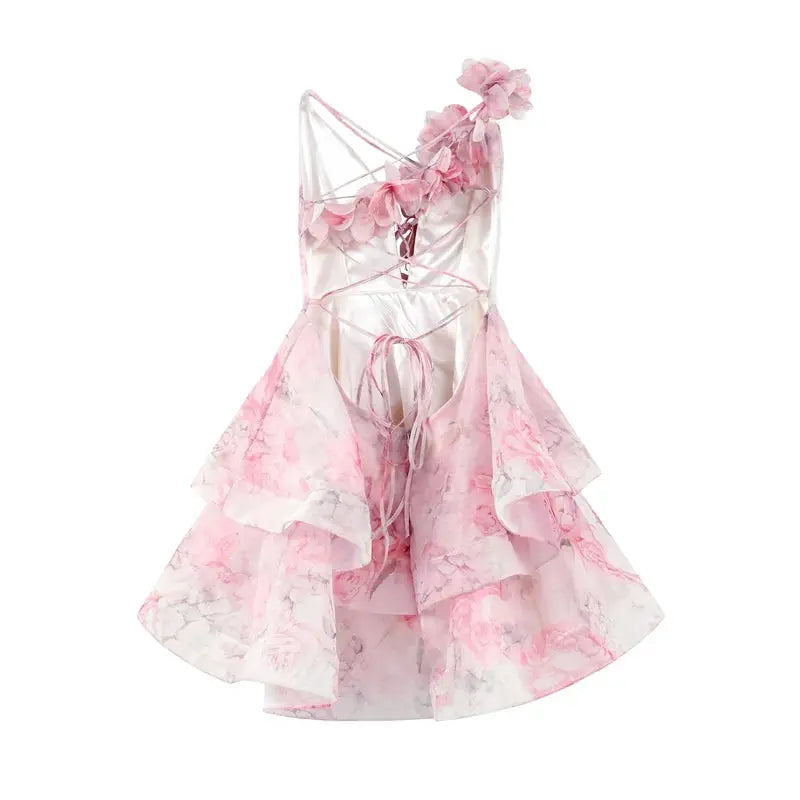 Floral Printed Backless Mini Dress Sleeveless A Line Party Clubwear