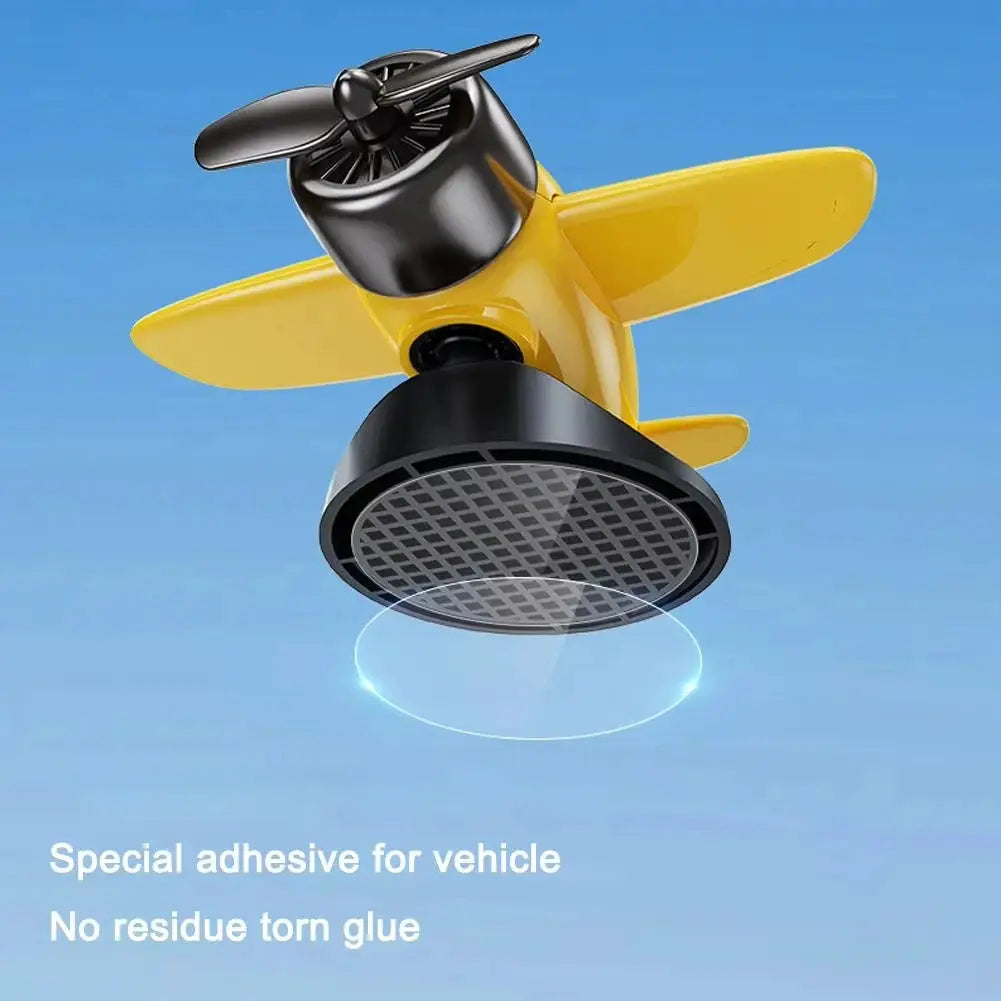 Simples Market solar-powered rotating airplane dashboard ornament, yellow with black propeller, 360° spin