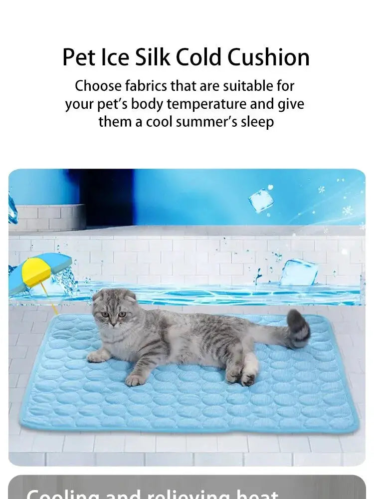 Pet Ice Silk Cooling Cushion mat in blue for small pets by Simples Market