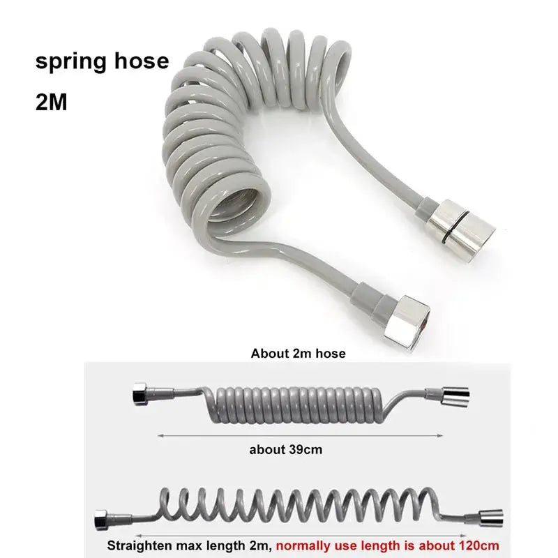Handheld bathroom bidet shower hose, grey ABS, 2m spring coil hose