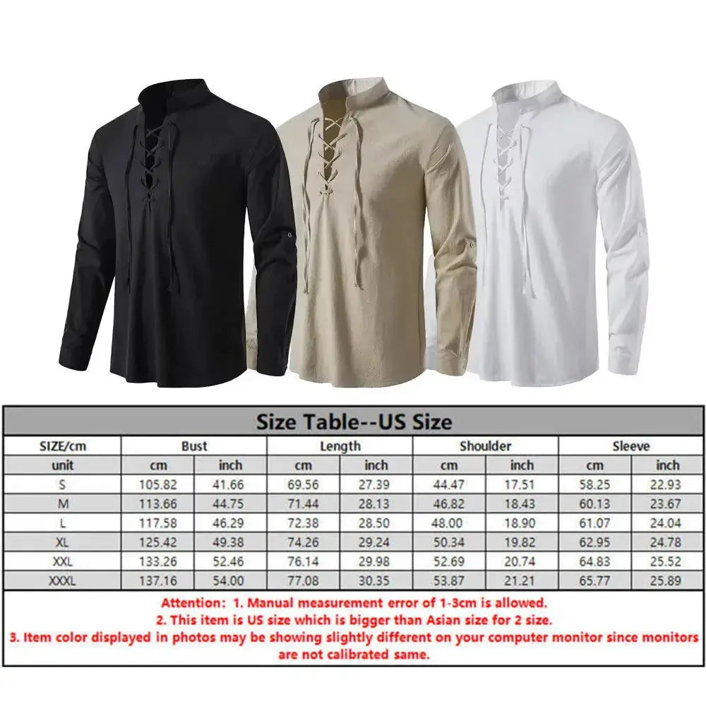 2Pcs Men's Medieval Knight Costume Set Renaissance Cosplay Pirate Shirts Ankle Banded Pants For Halloween Cotton Linen Fabric
