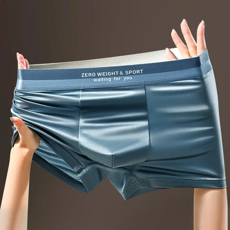 Simples Market men's boxer shorts in blue plus-size ice-silk fabric, breathable sporty underwear.