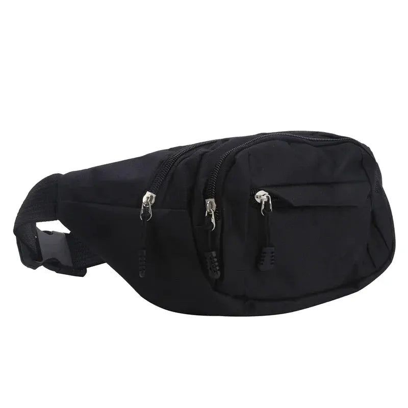 Waist bag Simples Market, black water-resistant fanny pack with three zip pockets and adjustable strap