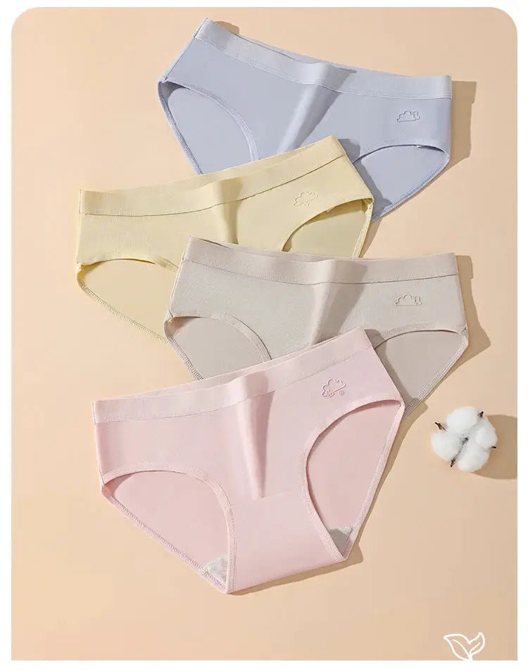 7-piece cotton women’s panties set in pastel colors by Simples Market; breathable, soft low-rise briefs.
