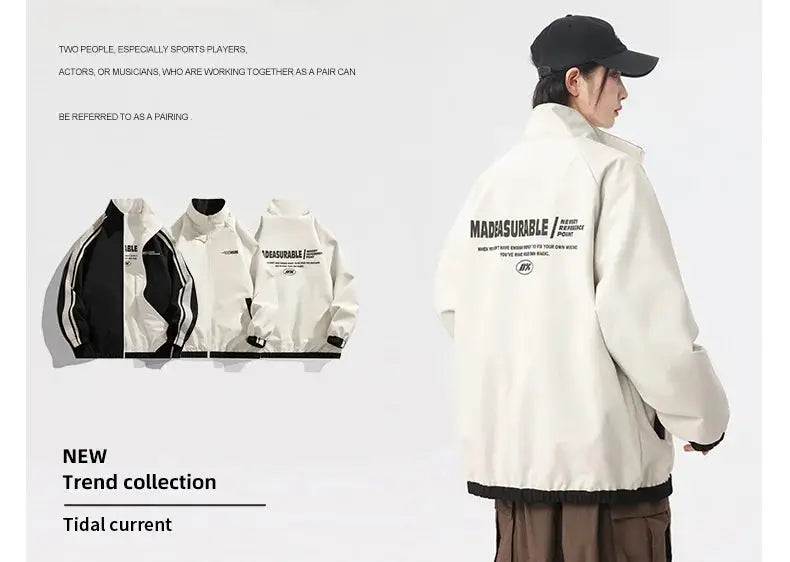Simples Market four reversible outdoor jackets shown; white with black trim, windproof and splashproof.