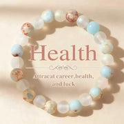 Halo Quartz Ocean Sediment Beaded Bracelet, unisex, pastel blue/white marbled beads, Simples Market