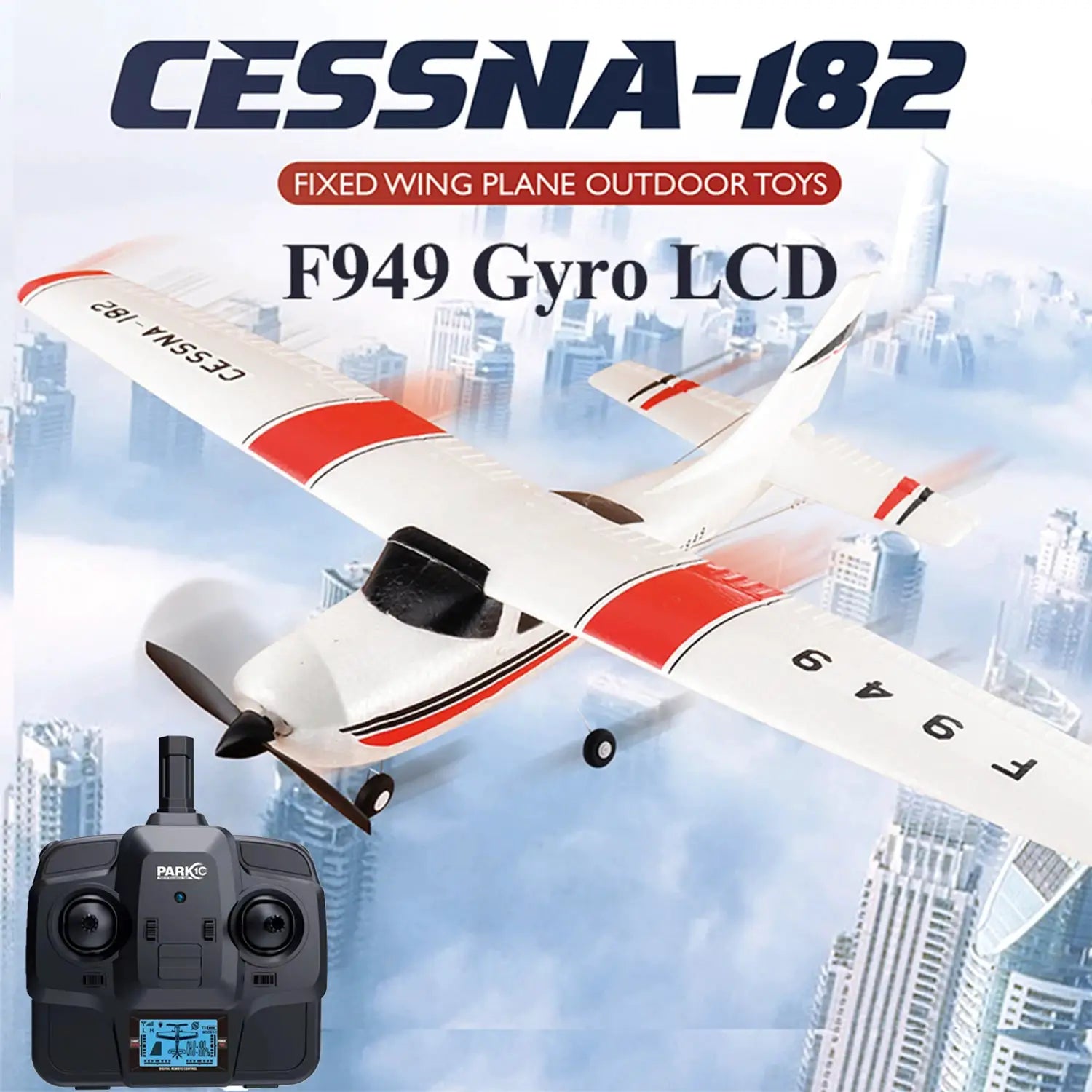 WLtoys F949 LCD RC airplane Cessna 182 in white and red with gyro, Park remote controller