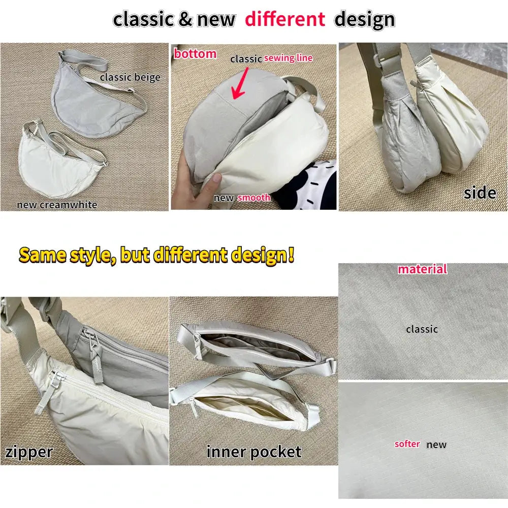 Simples Market solid color women's padded nylon crossbody shoulder bag in cream and beige