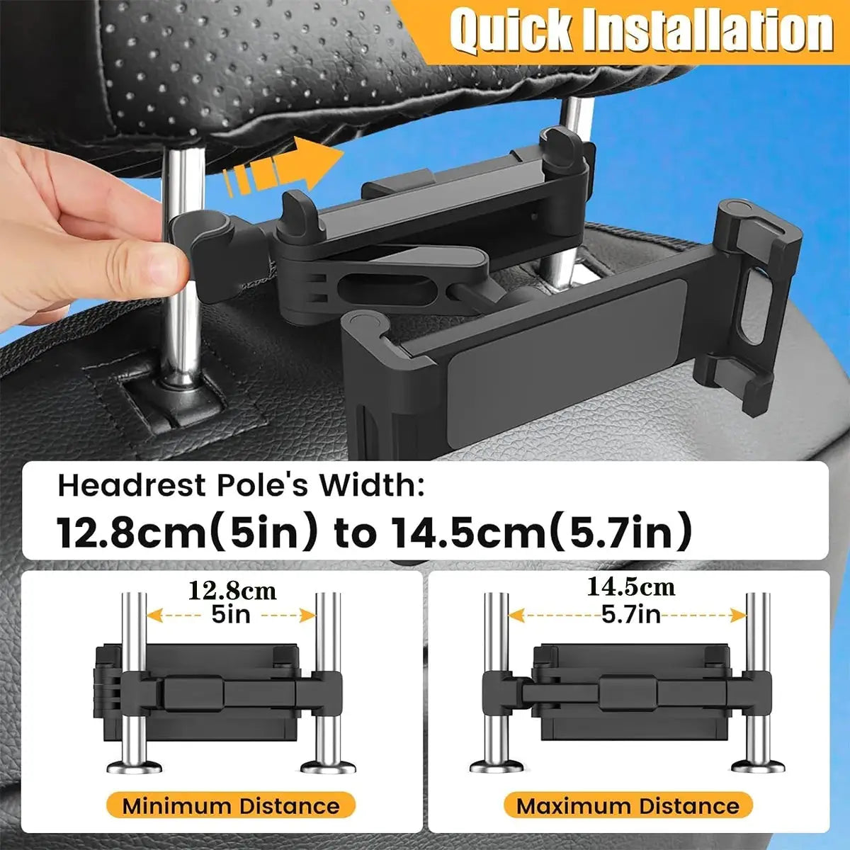AutoGrip Car Tablet Holder Headrest Mount For Backseat Hands Free Viewing 4.7 To 12.9 Inch Tablets Easy Install