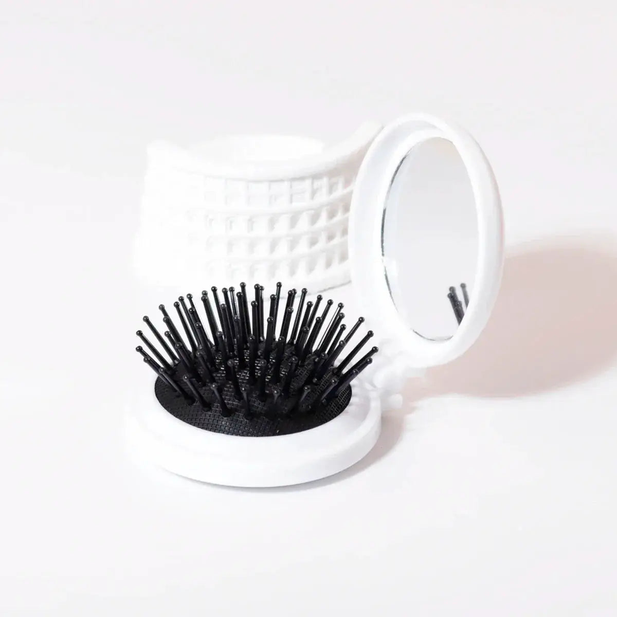 Mini folding head massager with mirror, white case and black anti-static wig styling brush by Simples Market