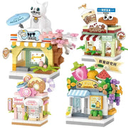 Restaurant Dessert Coffee Street View Building Blocks Kit With Pet And Fruit Store Model For Kids And Adults