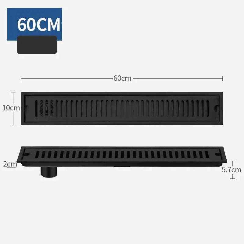 Simples Market long floor drain, 60cm, stainless steel 304, rectangular anti-odor drain in black
