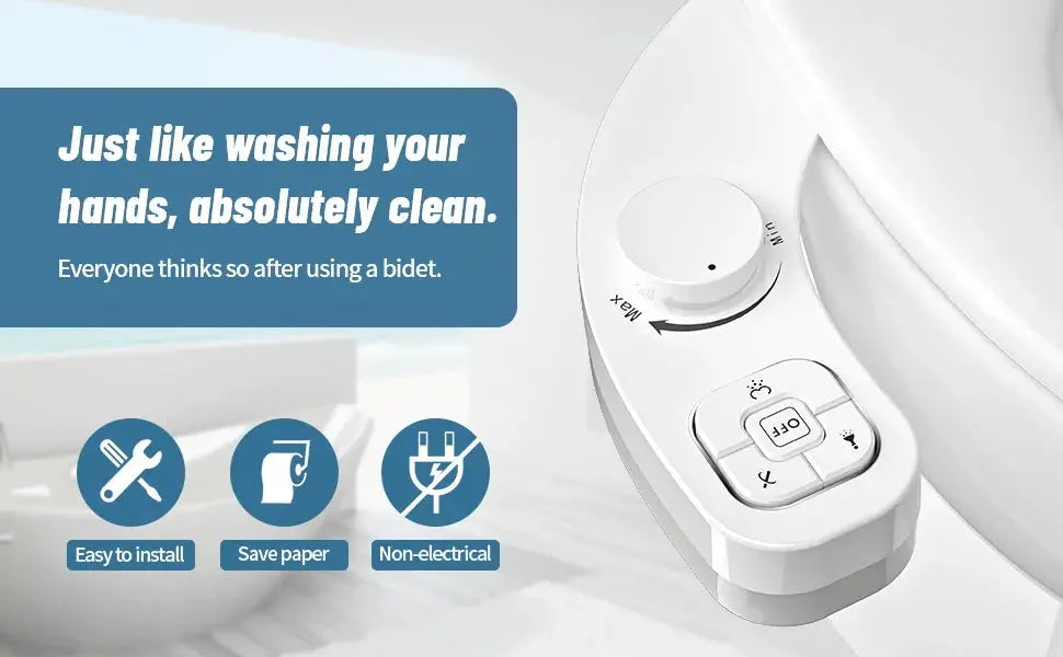 SAMODRA Non-Electric Bidet by Simples Market with self-cleaning dual nozzles for frontal and rear wash on white seat