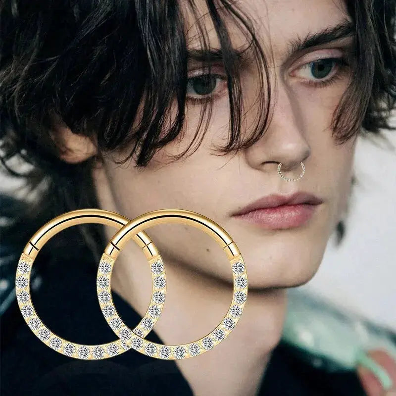 Stainless Steel Hinged Segment Hoop With CZ Stones Nose Ring Nipple Ear Cartilage Tragus Helix Lip Piercing Jewelry