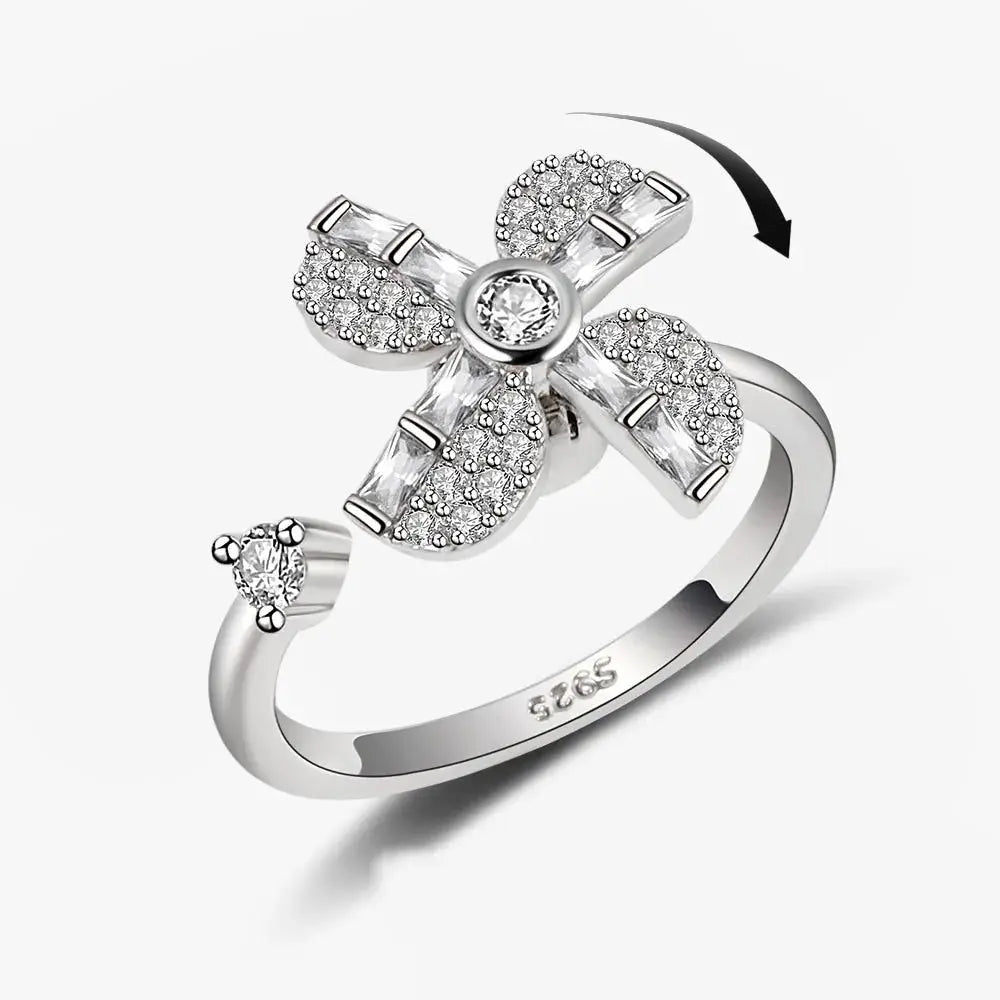 SMJEL Fidget Spinner Ring for Women Crystal Flower Eye Butterfly Animal Motifs Stress Relief Wedding Jewelry
