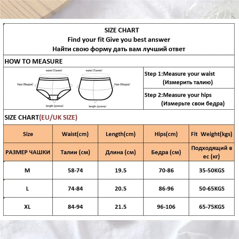 FINETOO thong size chart by Simples Market with waist, hip and length measurements for M–XL and weight ranges.