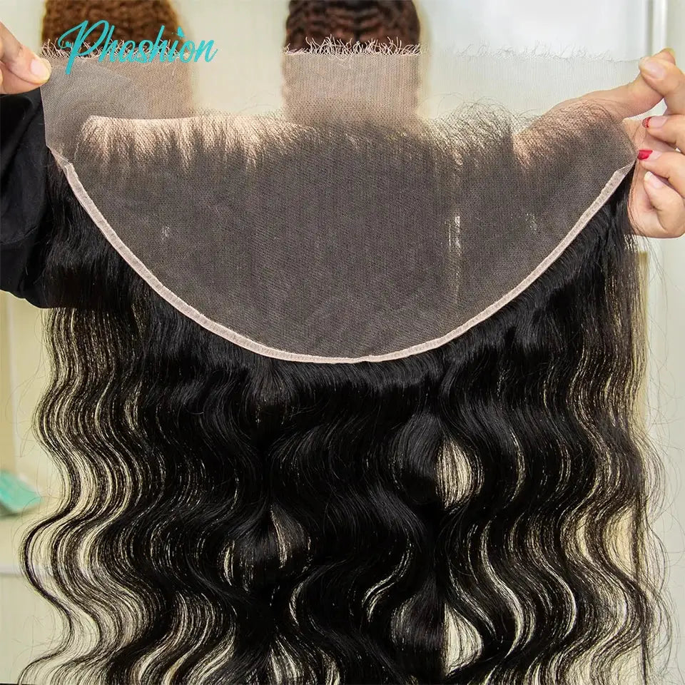 Phashion lace frontal hairpiece, 13x6, water-wave black human hair with Swiss closure
