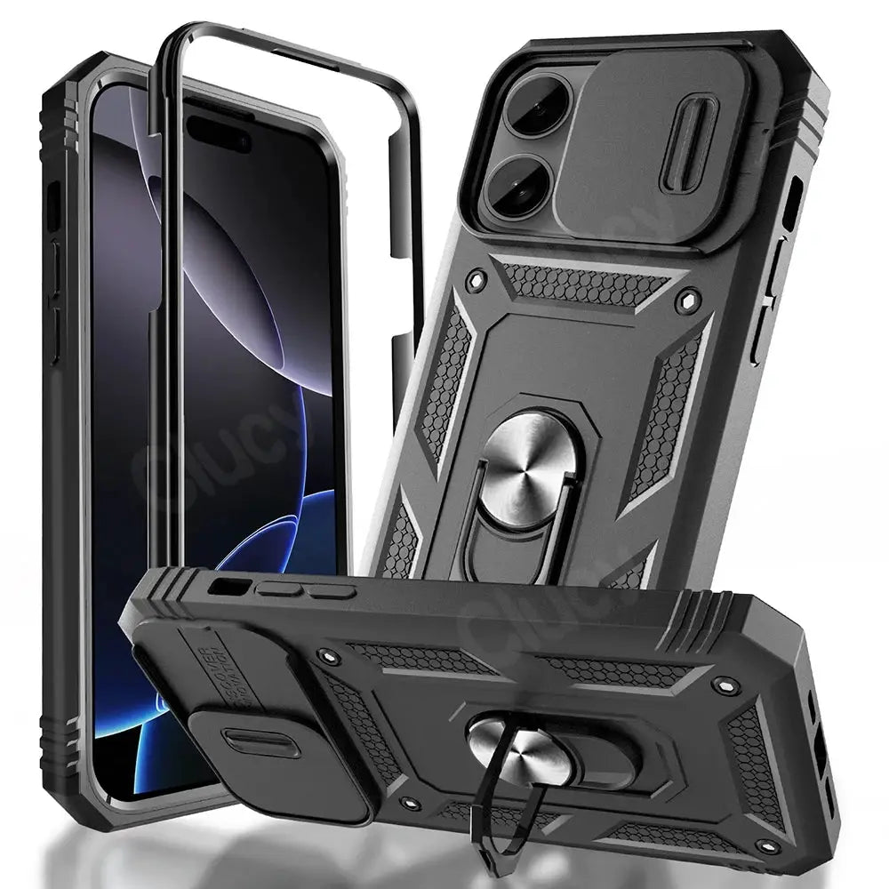 Simples Market rugged 360 full-body iPhone case for 16/15/14 Pro Max & 13/12/11 Pro Plus with ring stand, black