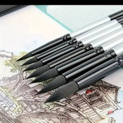 7 Piece Squirrel Hair Brush Set For Gouache And Watercolor Round And Pointed Tips Beginner Artist Kit Wood Handle