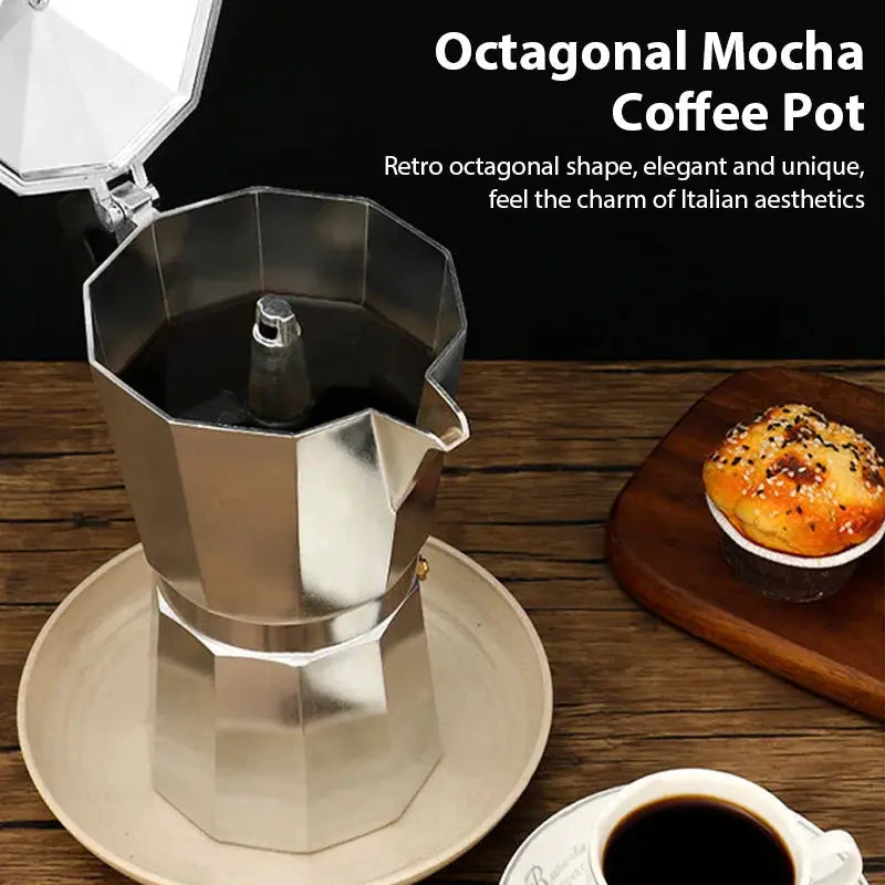 Velare Aluminum Moka Pot Octagonal Italian Espresso Coffee Maker For Home Office Travel Camping