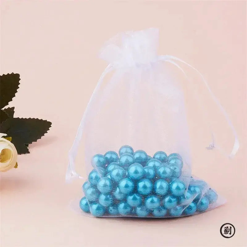 50 Pcs White Organza Gift Bags 7x9cm and 9x12cm Two Sizes for Jewelry Wedding Favors and Small Gifts