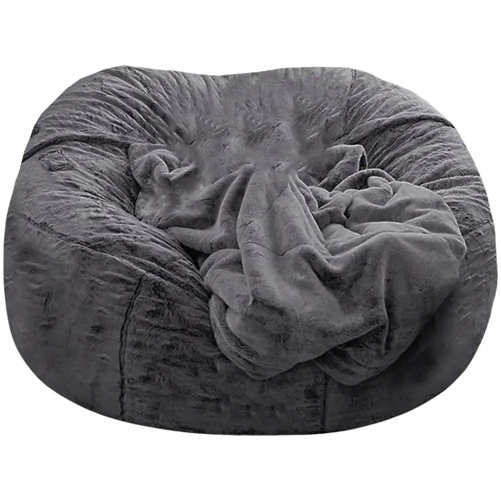 Gray plush bean bag sofa bed, oversized lounge chair with soft velvet fabric